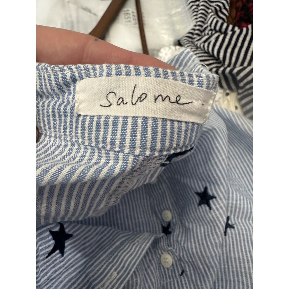 Striped Blouse Embroidered Stars Patriotic Fourth Of July Ptp 24 Summer - Picture 7 of 8